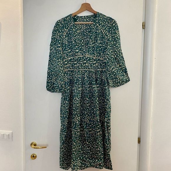 BA&SH Esme Midi Satin 100% Viscose Dress In Green Size US 2, EU 0, MSRP $375 - Picture 4 of 16